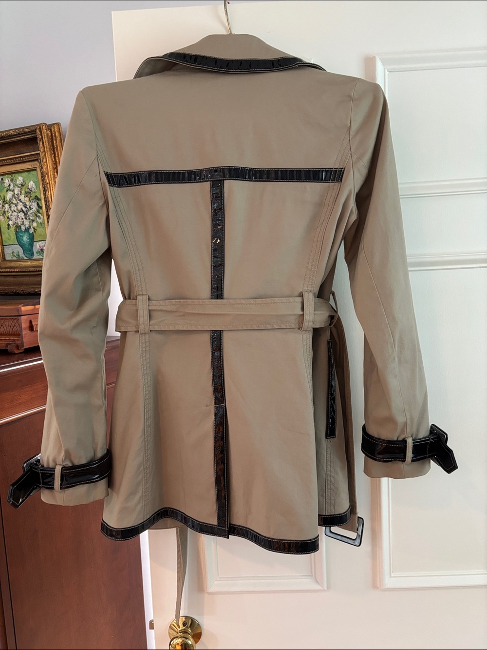 Laundry By Shelli Segal Taupe Trench Coat with Black Trim